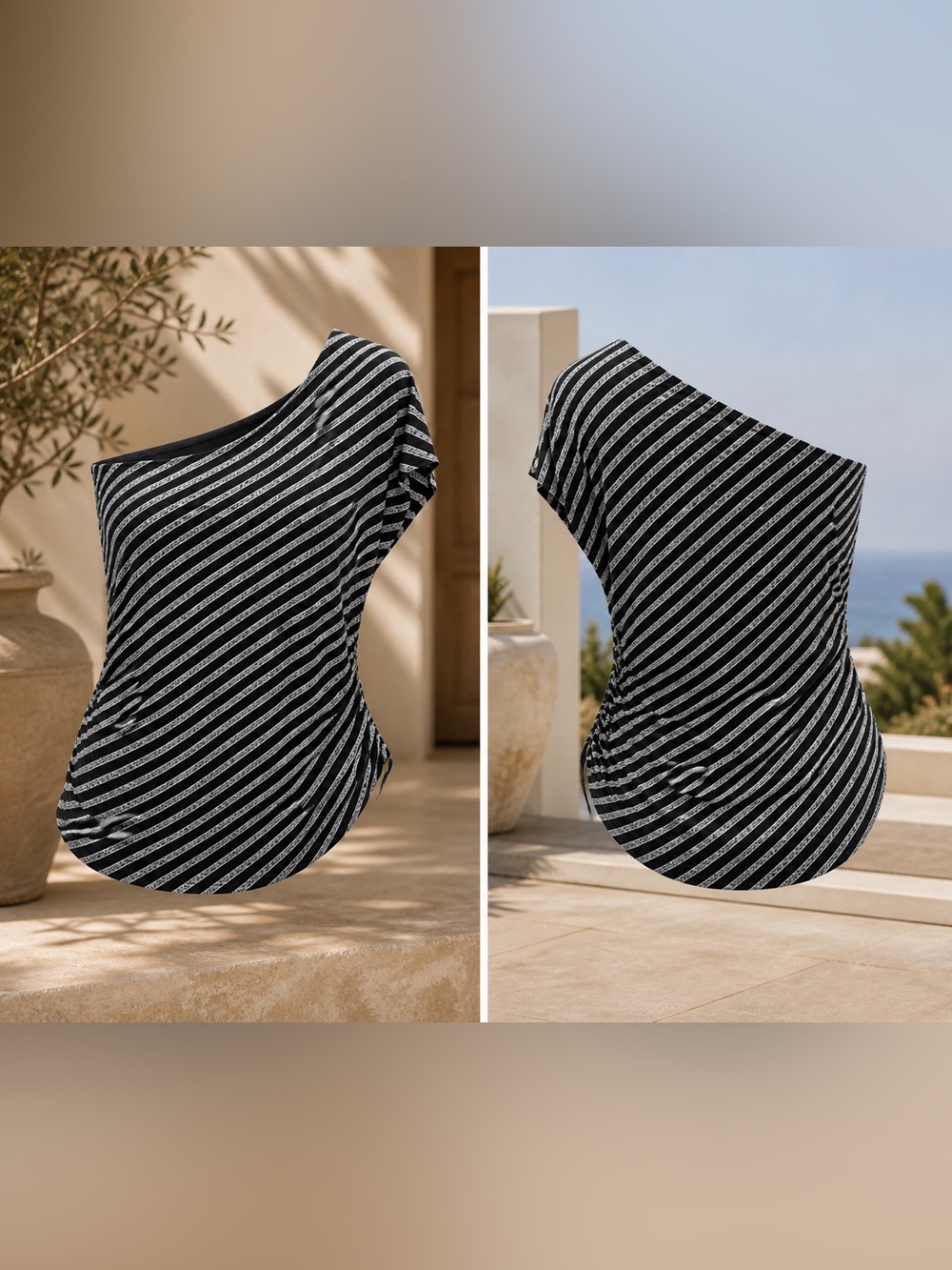 Maurices Black and Gray Striped Top